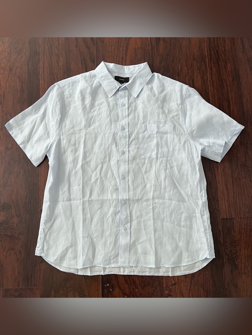 Vince Classic Fit 100% Linen Short Sleeve Button Up Shirt Light Blue Medium